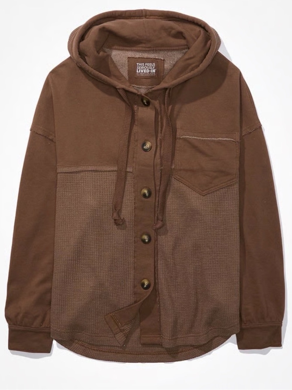 AE Seriously Lived In Hooded Shacket GUC Size Large. Brown Unisex